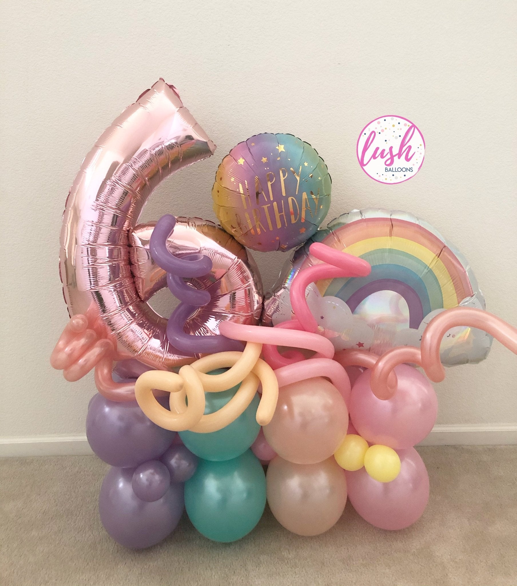 Happy Children's Day] Personalised Platinum Round Pastel Rainbow Balloons  Bouquet - Give Fun